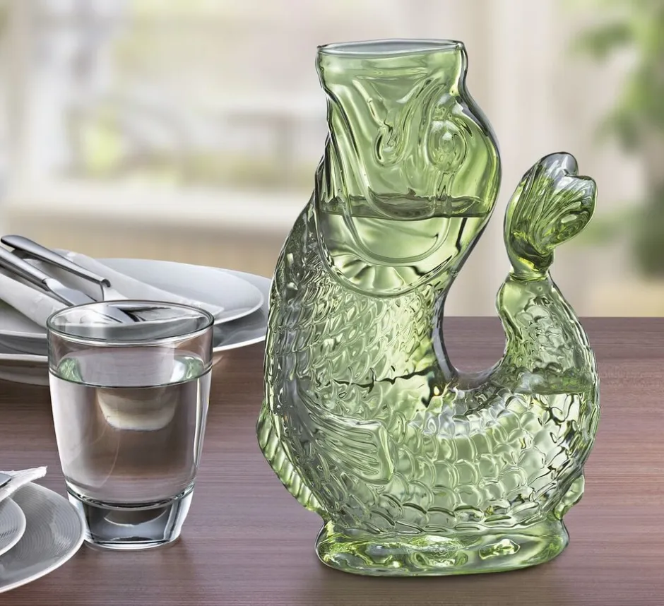 Karafler & Kander<CILIO Vandkaraffel fisk, grøn, glas, NEMO