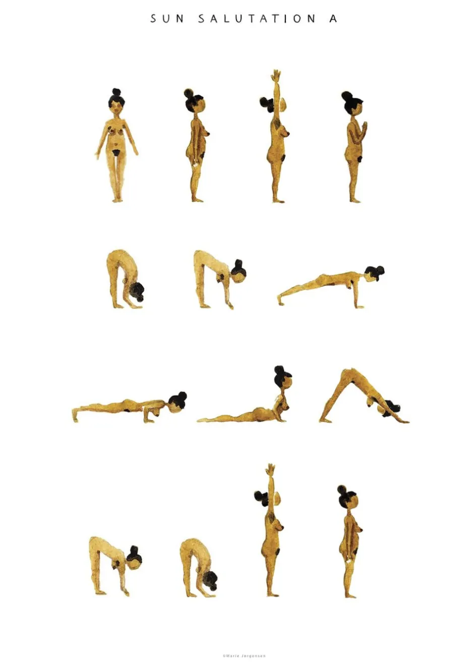 Plakater & Rammer<Poster & Frame Yoga Prints - Sun Salutation A Women Golden Flerfarvet