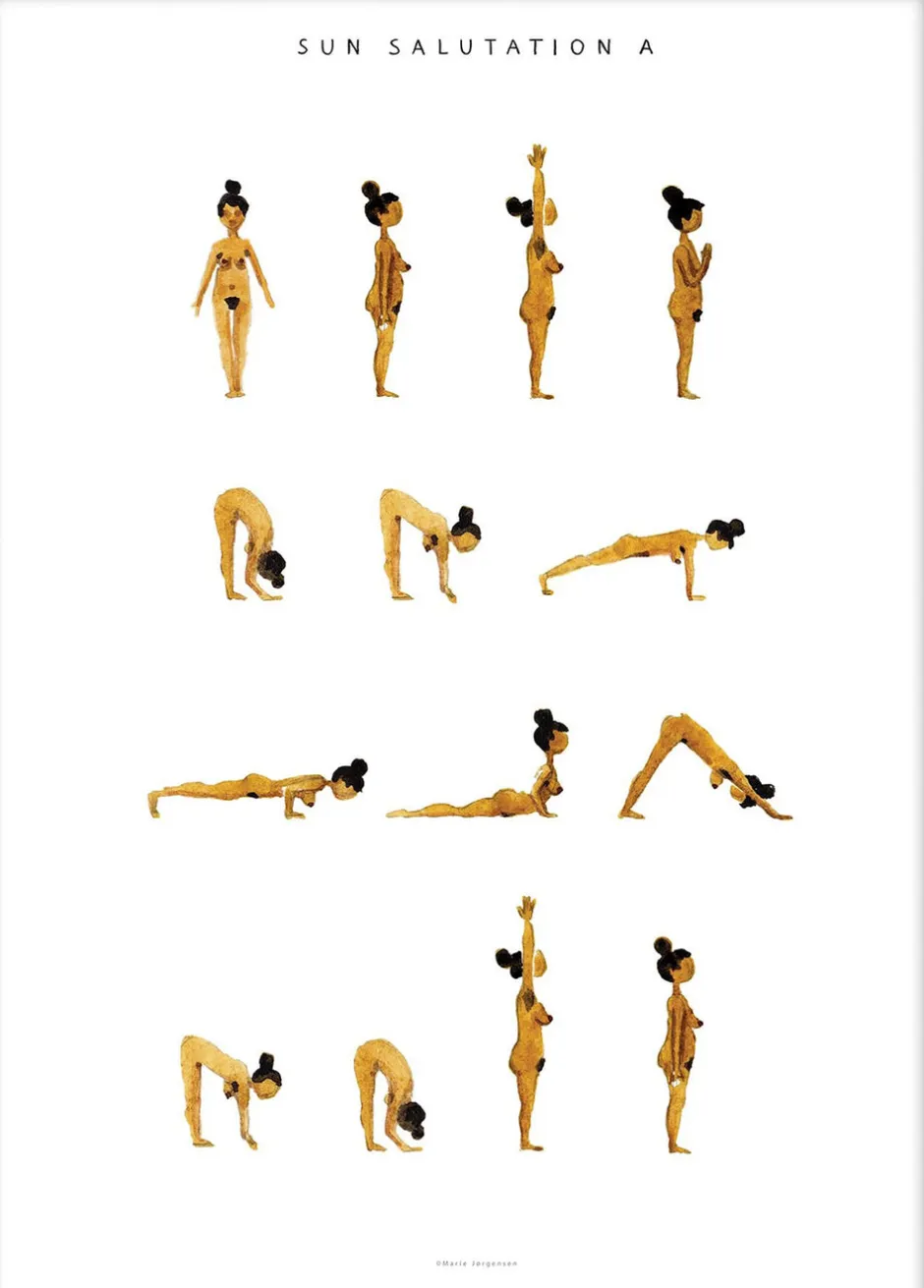 Plakater & Rammer<Poster & Frame Yoga Prints - Sun Salutation A Women Golden Flerfarvet